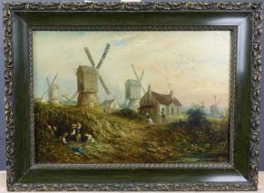 THOMAS COOPER MOORE(1827-1901)-HIILS & MILLS OLD NOTTINGHAM FOREST-OIL PAINTING 